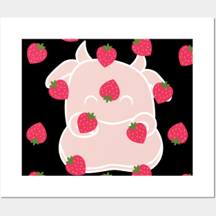 Strawberry Cow Pattern, Cute , Cartoon Posters and Art